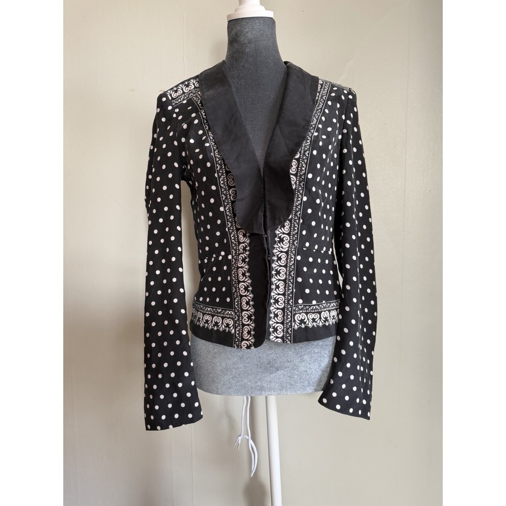 100% SILK Black White Polka Dot‎ Paisley Blazer Jacket Blouse. Old Money Top M